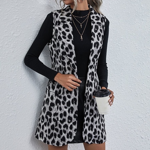 classic leopard print vest with belt grey black - Picture 8 of 11